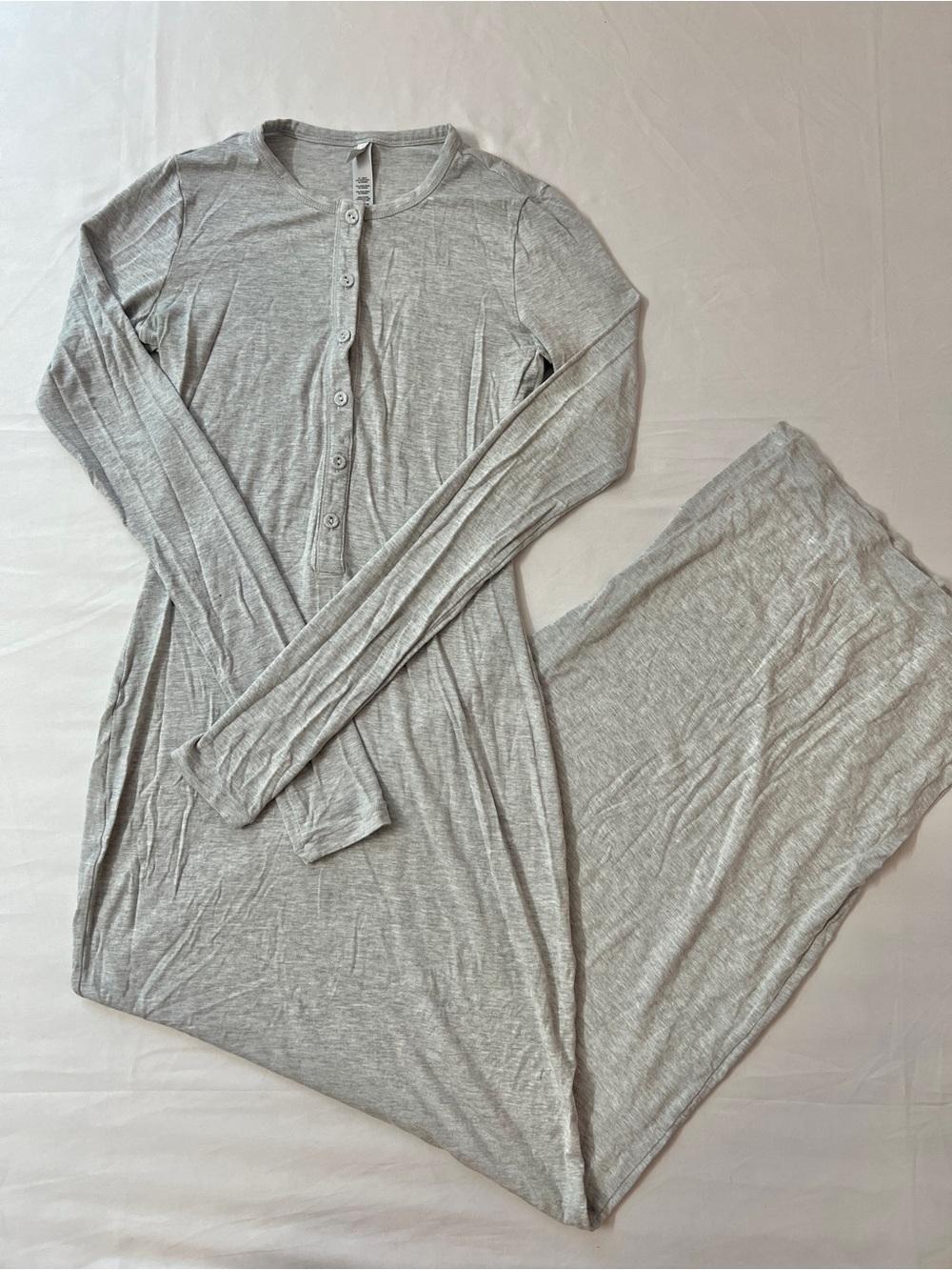 SKIMS Sleep Henley Long Sleeve Button Up Dress Heather Grey